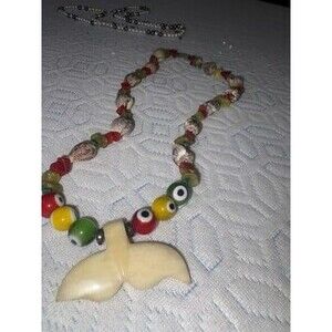 Coral And Jade Whale Bone Necklace With Evil Eye
